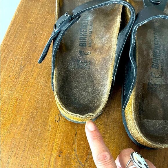 Birkenstock Gizeh Black Leather Sandals Size 37 - Picture 7 of 10